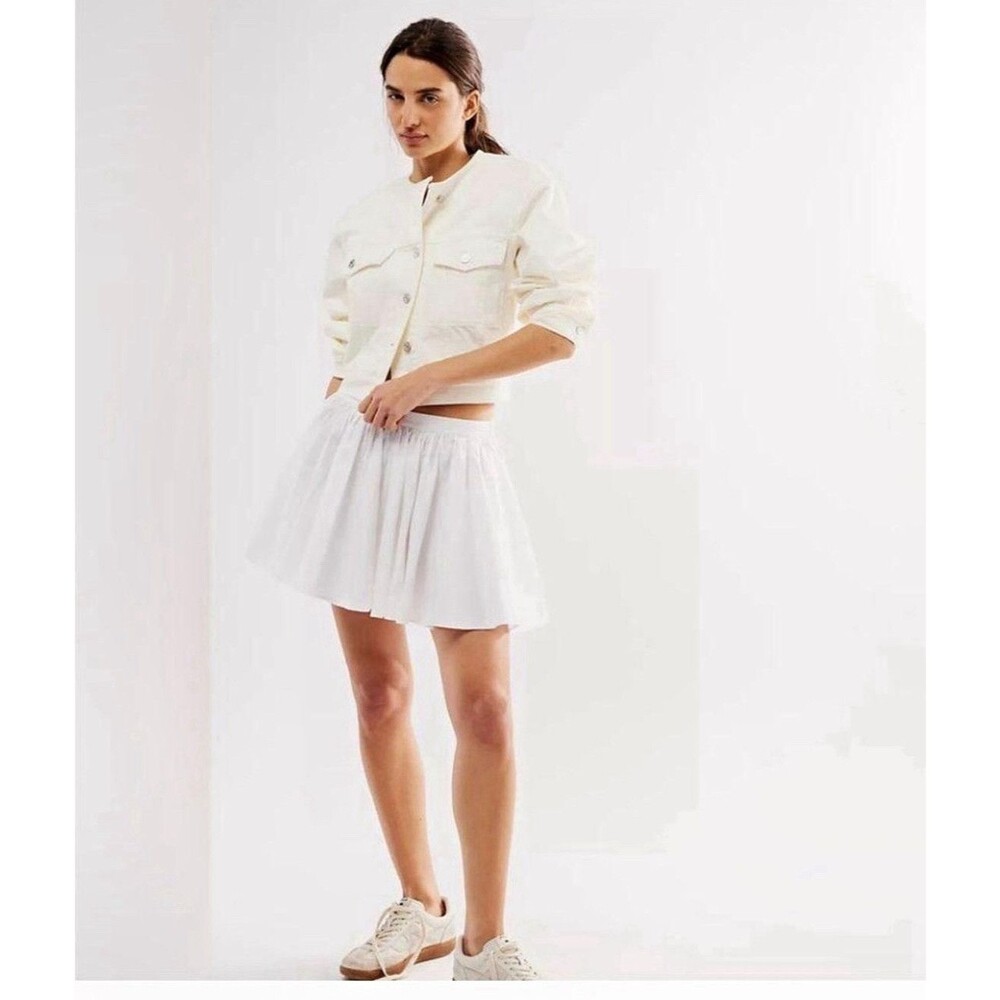 Free People White Pleated Mini Skirt Women’s Size S Cotton Pull On Elastic Waist